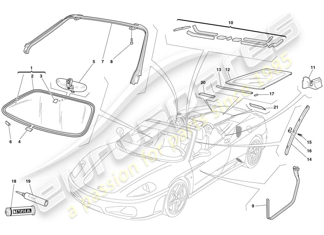 a part diagram from the ferrari f430 spider (rhd) parts catalogue