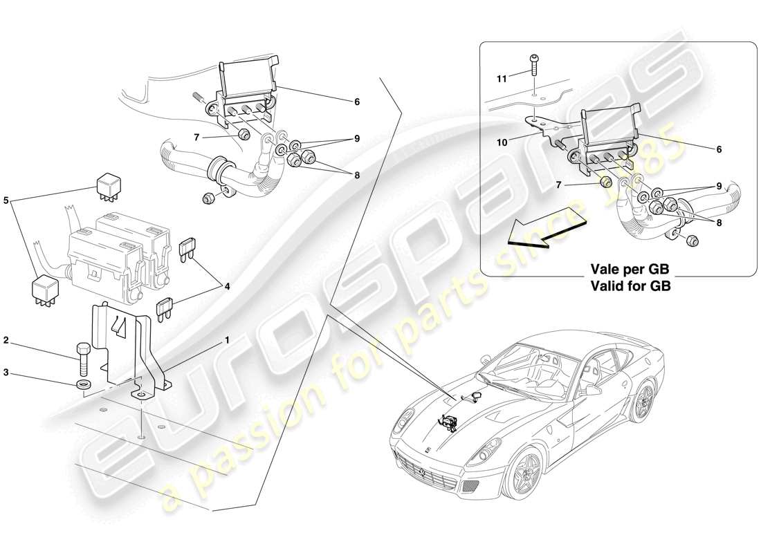 a part diagram from the ferrari 599 gtb fiorano (rhd) parts catalogue