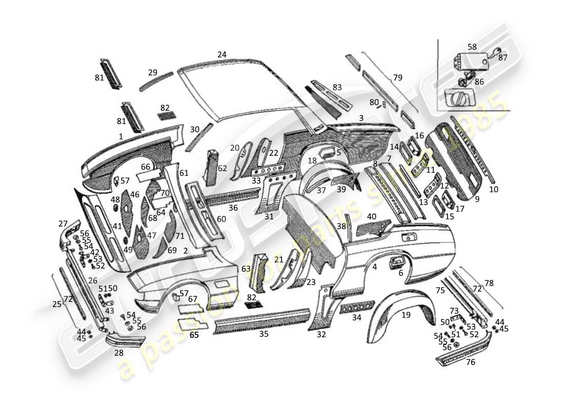 VIEW PARTS DIAGRAMS FROM THE MASERATI KYALAMI PARTS CATALOGUE a part diagram from the maserati kyalami parts catalogue