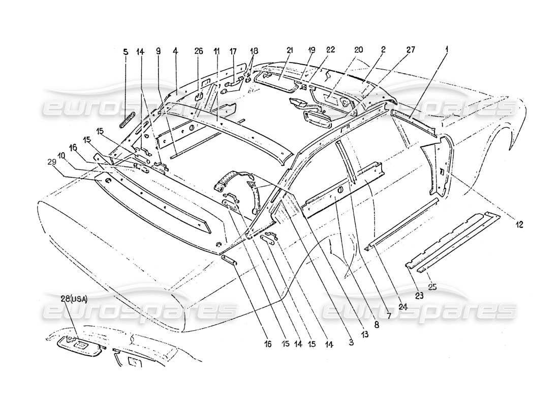 a part diagram from the Ferrari 365 GT 2+2 (Coachwork) parts catalogue