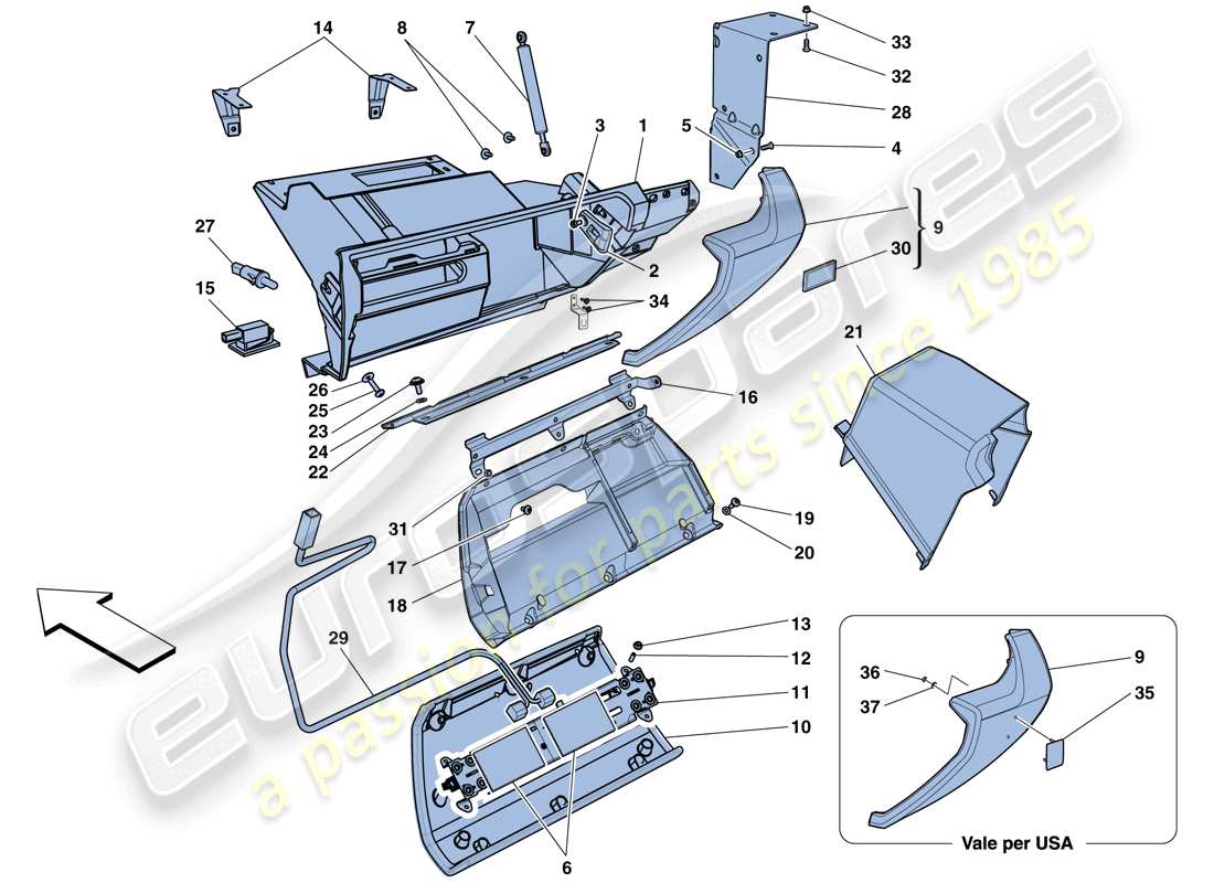 a part diagram from the ferrari 458 spider (usa) parts catalogue