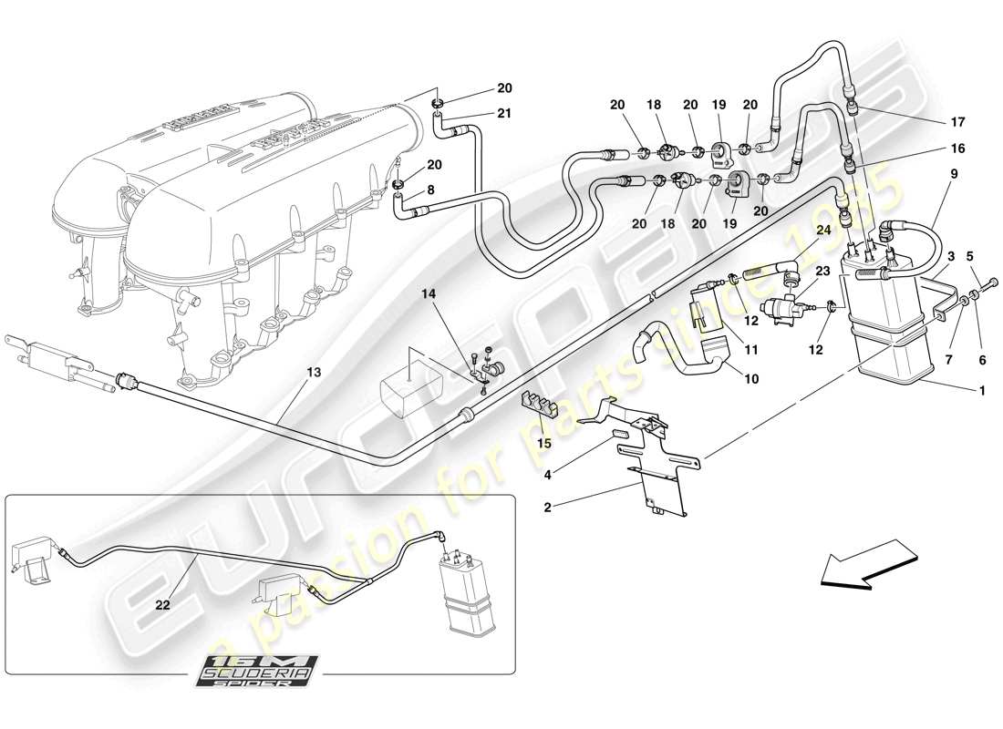 a part diagram from the ferrari f430 scuderia spider 16m (usa) parts catalogue