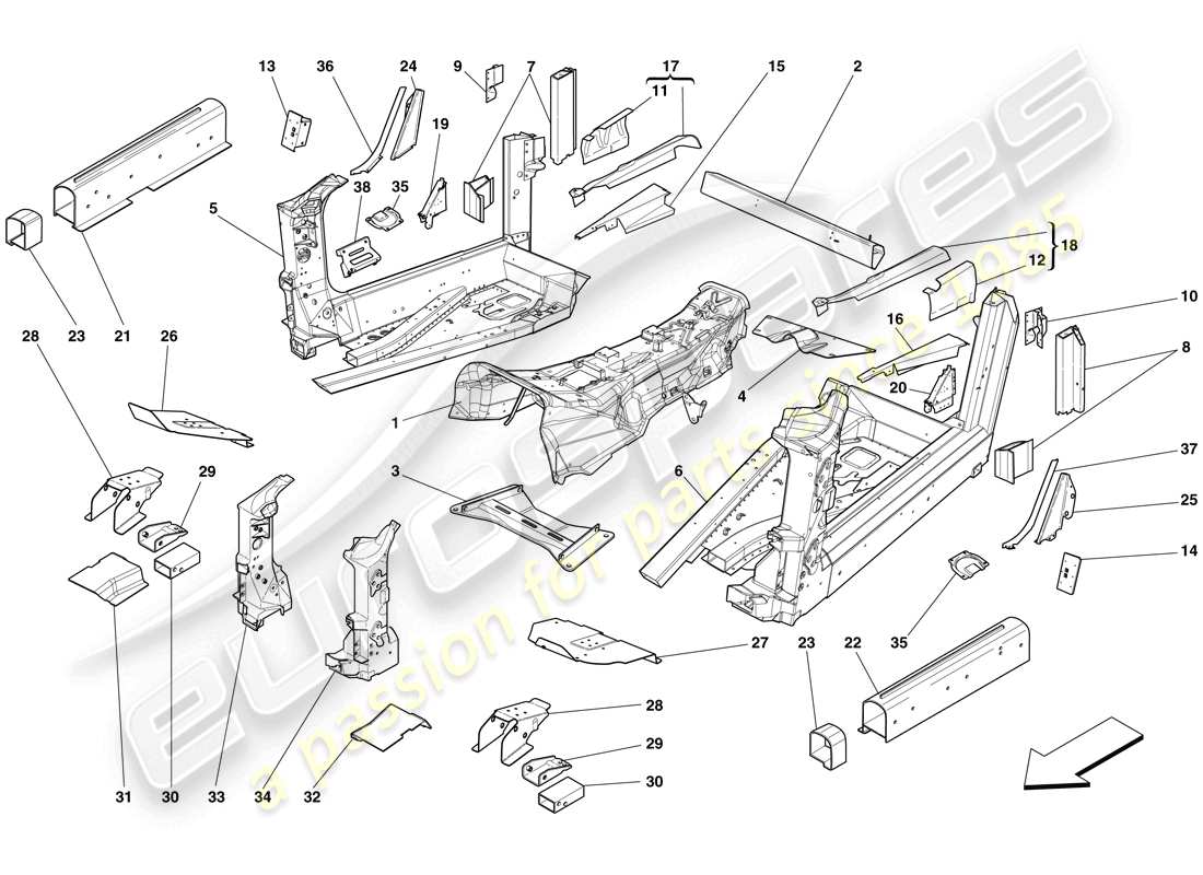 a part diagram from the ferrari 599 gto (usa) parts catalogue