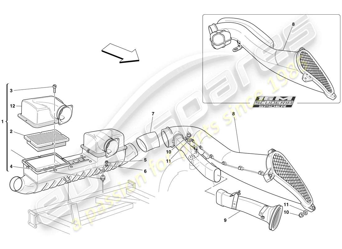 a part diagram from the ferrari f430 scuderia spider 16m (europe) parts catalogue