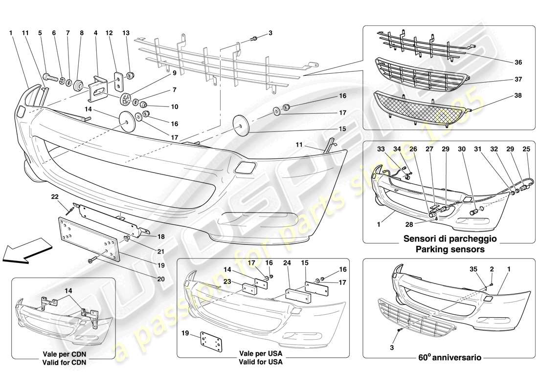 a part diagram from the ferrari 612 scaglietti (europe) parts catalogue