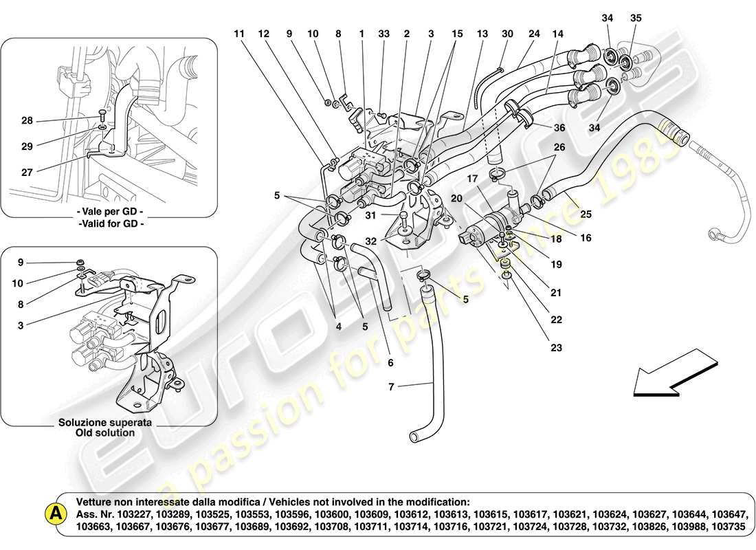 a part diagram from the ferrari california (rhd) parts catalogue