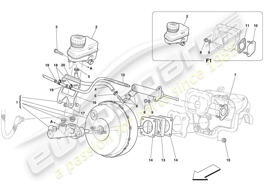 a part diagram from the ferrari 599 gtb fiorano (rhd) parts catalogue