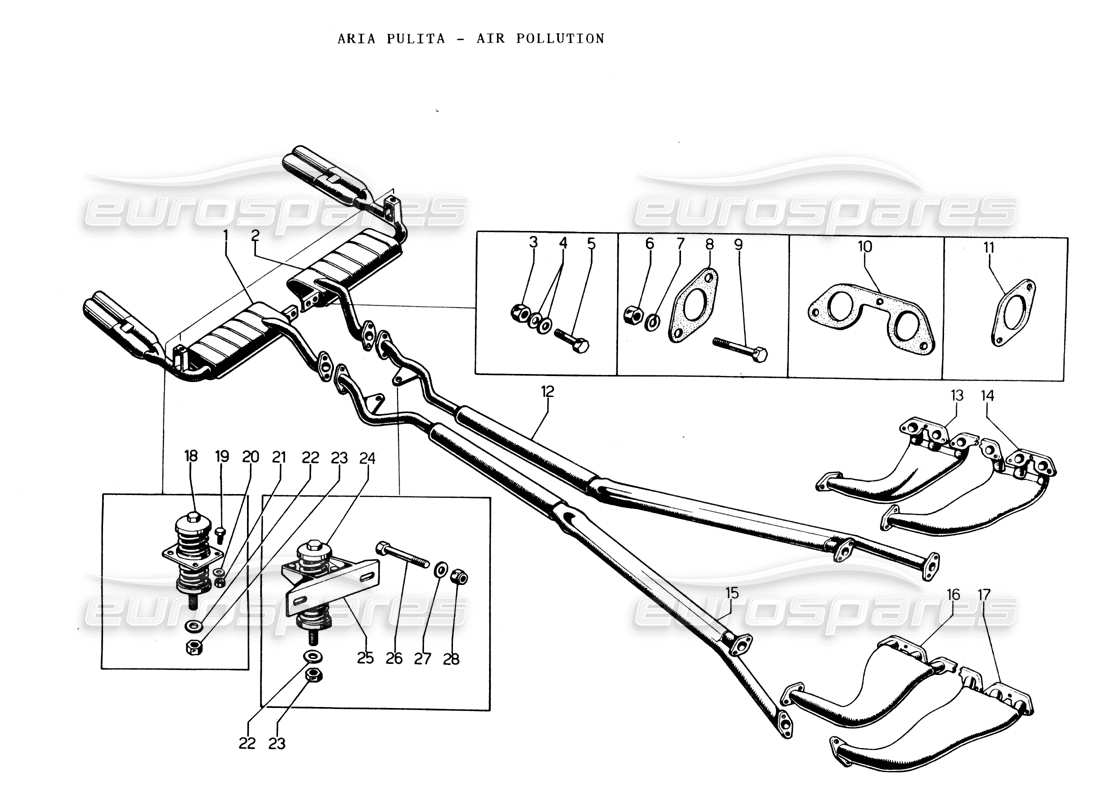 VIEW PARTS DIAGRAMS FROM THE LAMBORGHINI ESPADA PARTS CATALOGUE a part diagram from the lamborghini espada parts catalogue