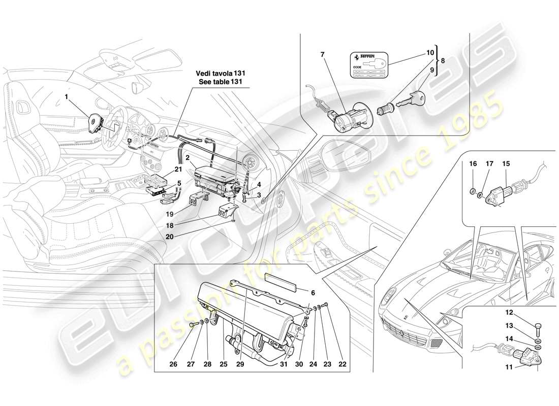 a part diagram from the ferrari 599 gtb fiorano (rhd) parts catalogue