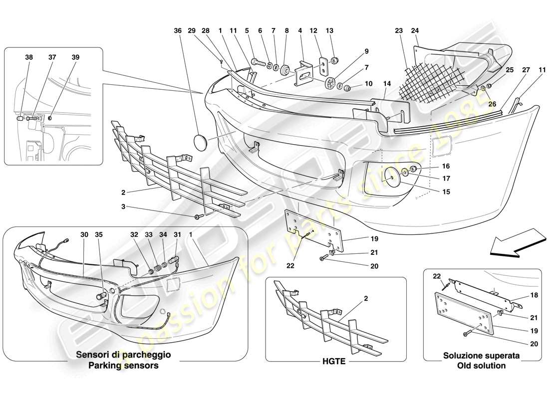 a part diagram from the ferrari 599 gtb fiorano (rhd) parts catalogue