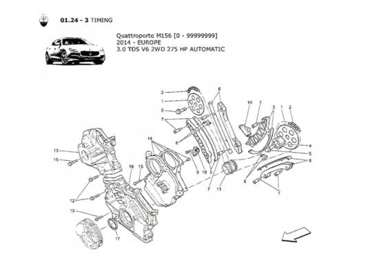 a part diagram from the maserati quattroporte m156 (2014 onwards) parts catalogue