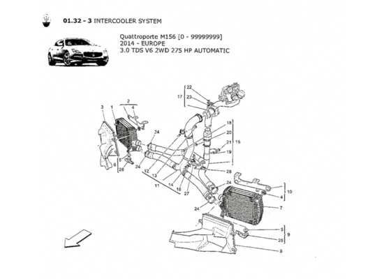 a part diagram from the maserati quattroporte m156 (2014 onwards) parts catalogue