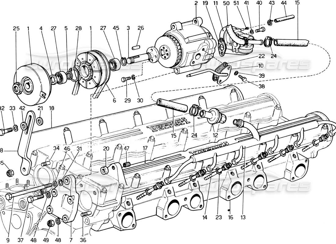 a part diagram from the ferrari 365 gtb4 daytona (1969) parts catalogue