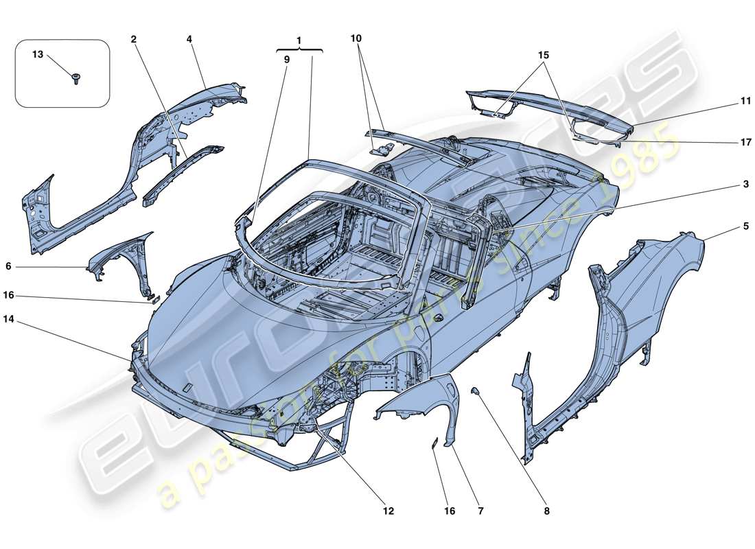 a part diagram from the ferrari 458 speciale aperta (rhd) parts catalogue