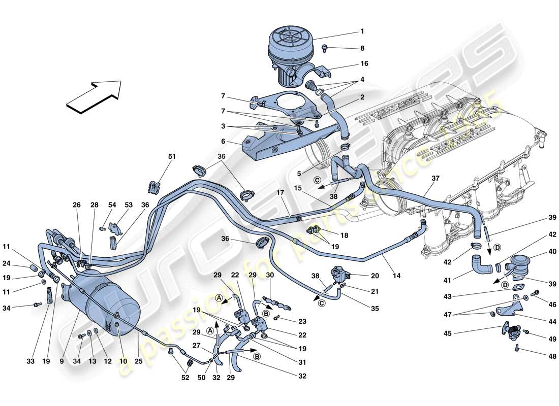 a part diagram from the ferrari 458 italia (europe) parts catalogue