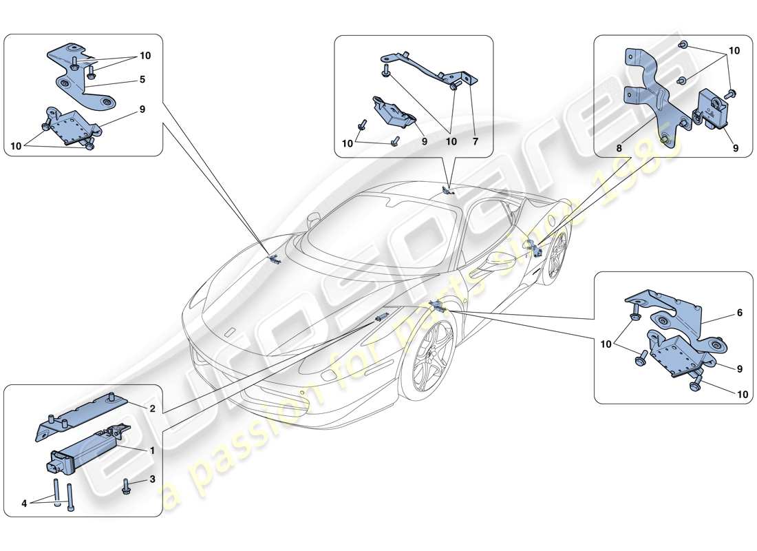 a part diagram from the ferrari 458 italia (rhd) parts catalogue