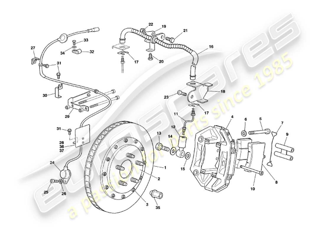 aston martin v8 volante (2000) front brakes part diagram