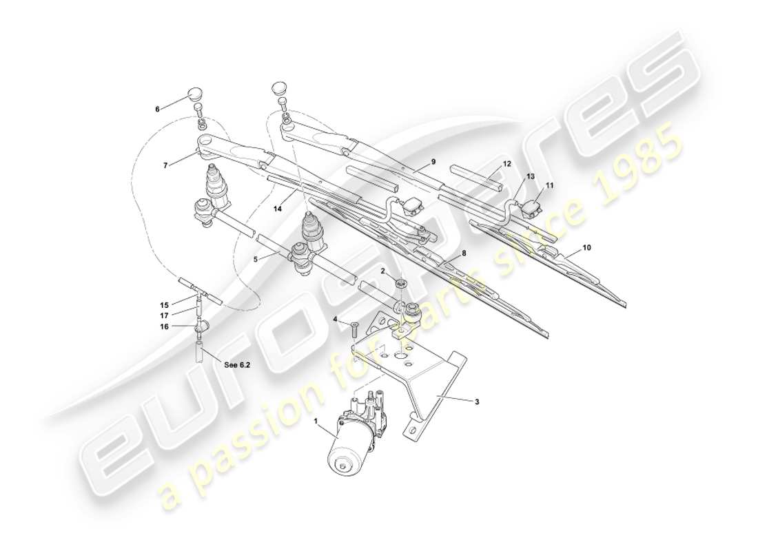 aston martin db7 vantage (1999) windscreen wipers part diagram