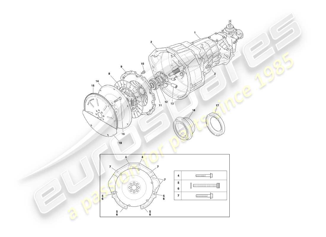 aston martin db7 vantage (1999) manual gearbox & clutch part diagram