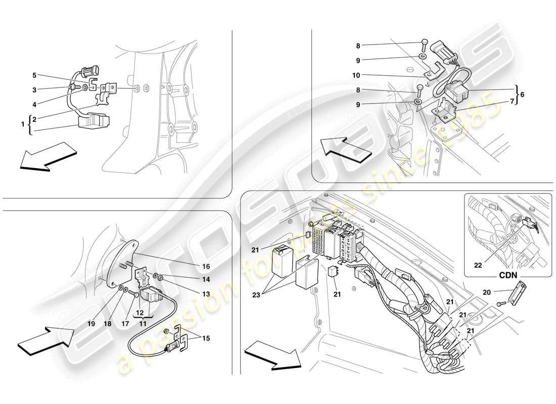 ferrari f430 spider (europe) ecus and sensors in front compartment and engine compartment parts diagram