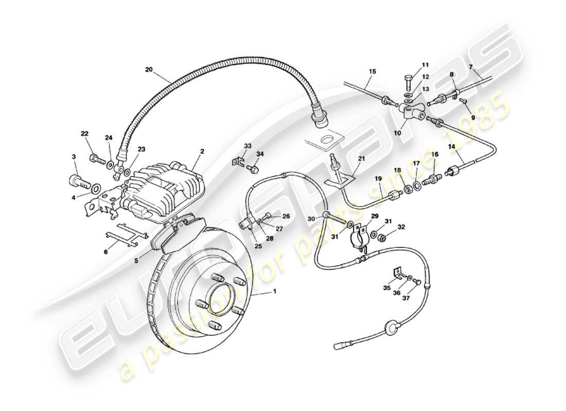 aston martin v8 volante (1997) rear brakes parts diagram