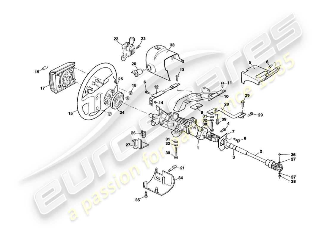 aston martin v8 volante (1998) steering column part diagram