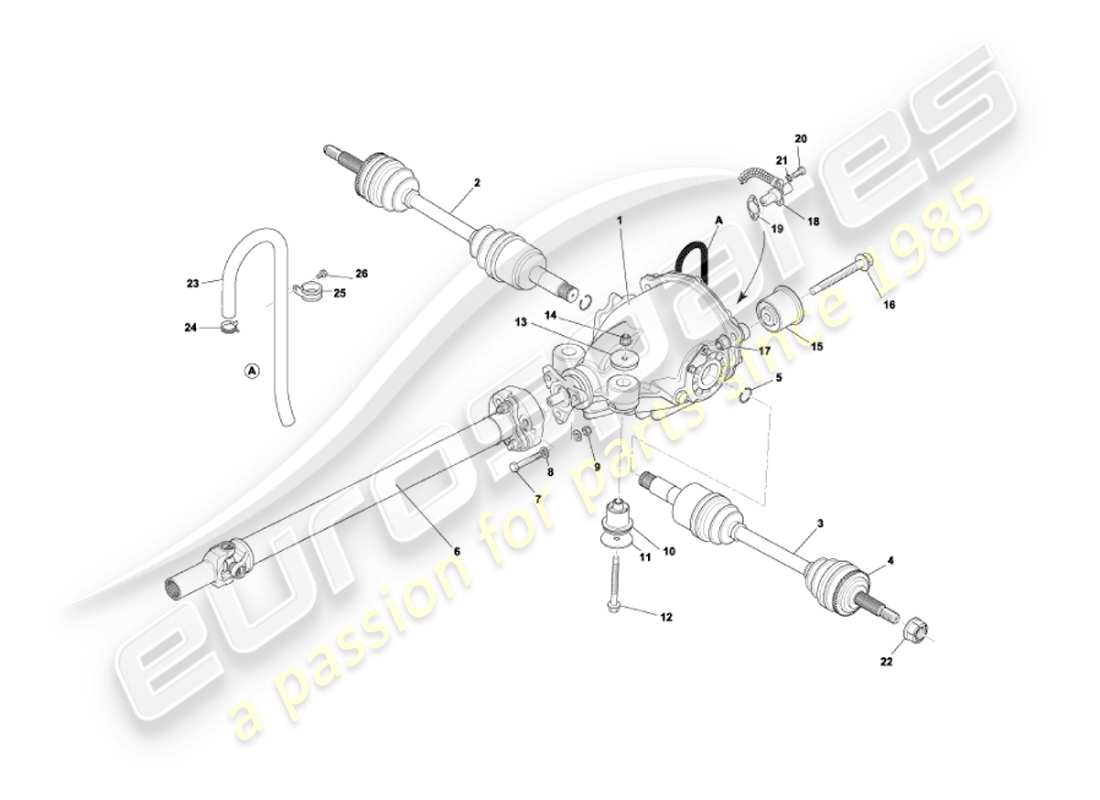 aston martin vanquish (2002) differential assembly, drive & propshafts part diagram
