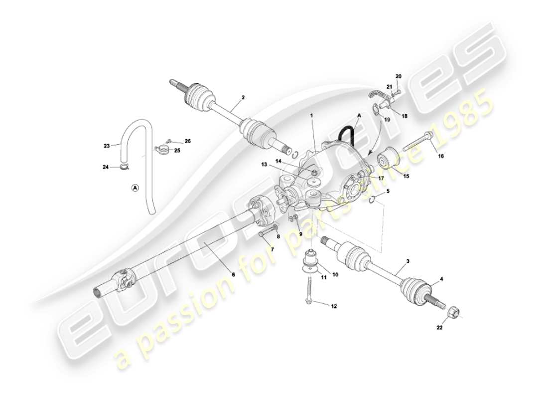 aston martin vanquish (2004) differential assembly, drive & propshafts part diagram