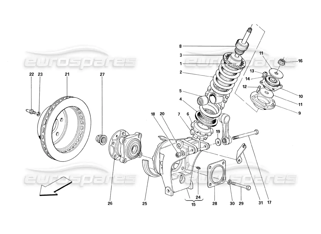 ferrari 348 (1993) tb / ts rear suspension - shock absorber and brake disc parts diagram
