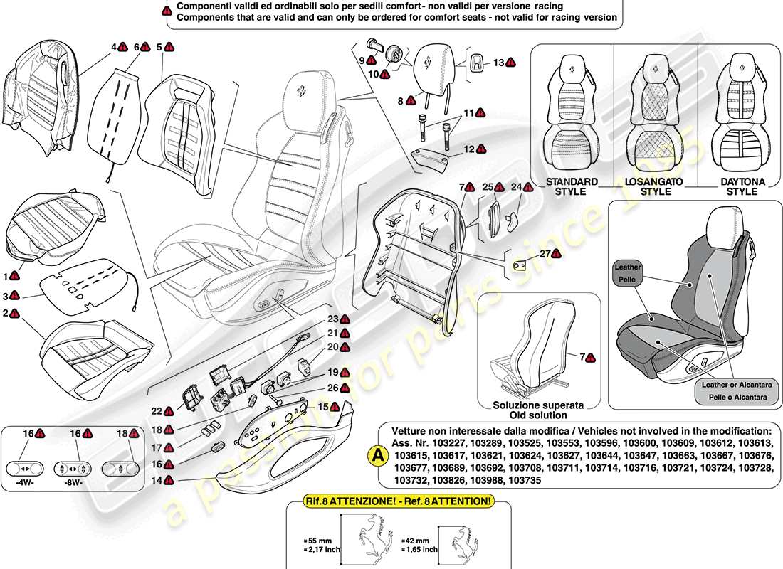ferrari california (usa) front seat - trim and accessories parts diagram