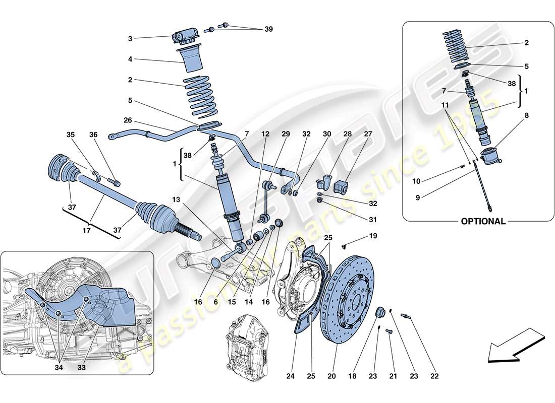 ferrari ff (europe) rear suspension - shock absorber and brake disc parts diagram