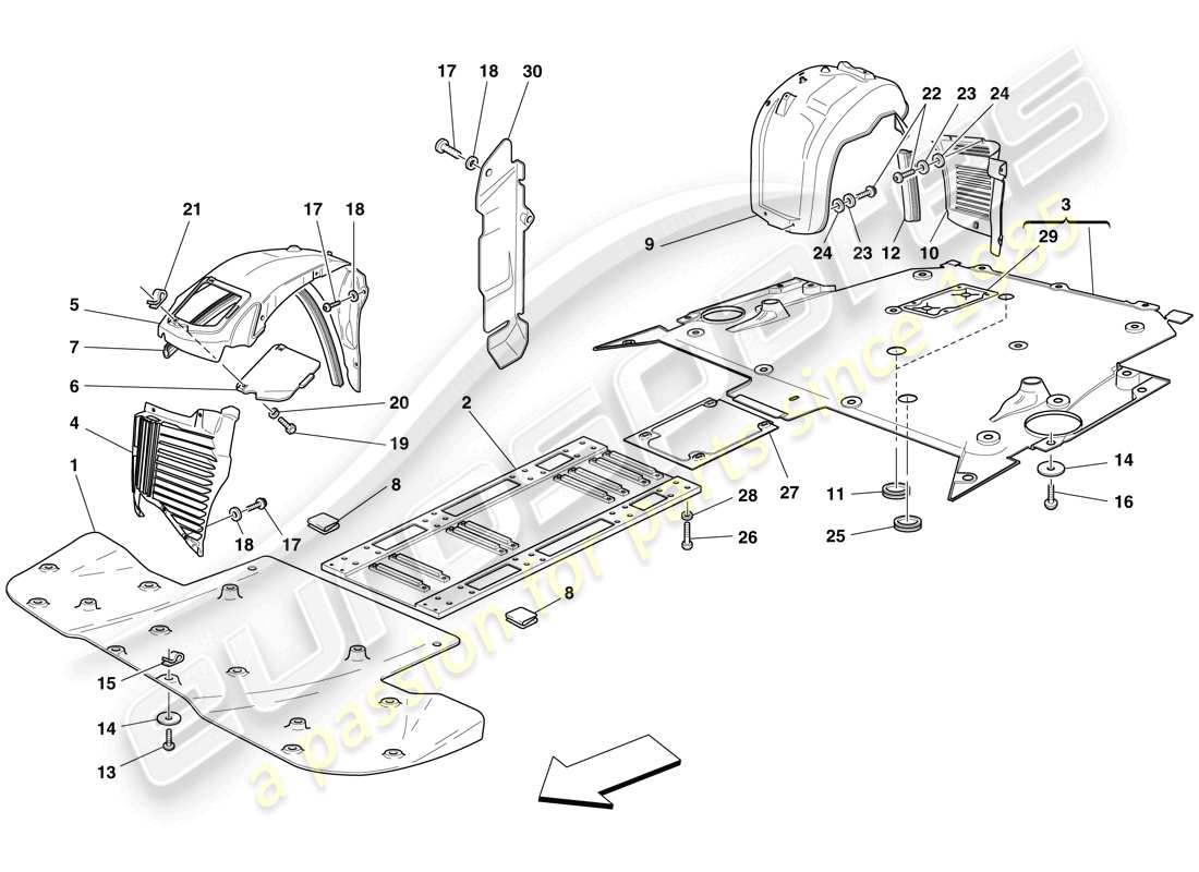 ferrari f430 scuderia (usa) flat undertray and wheelhouses parts diagram