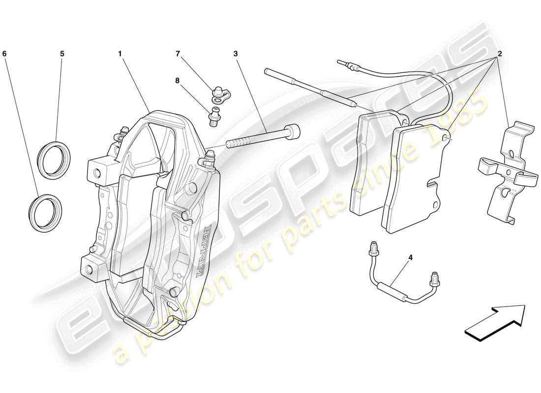ferrari 599 gtb fiorano (europe) rear brake calliper parts diagram