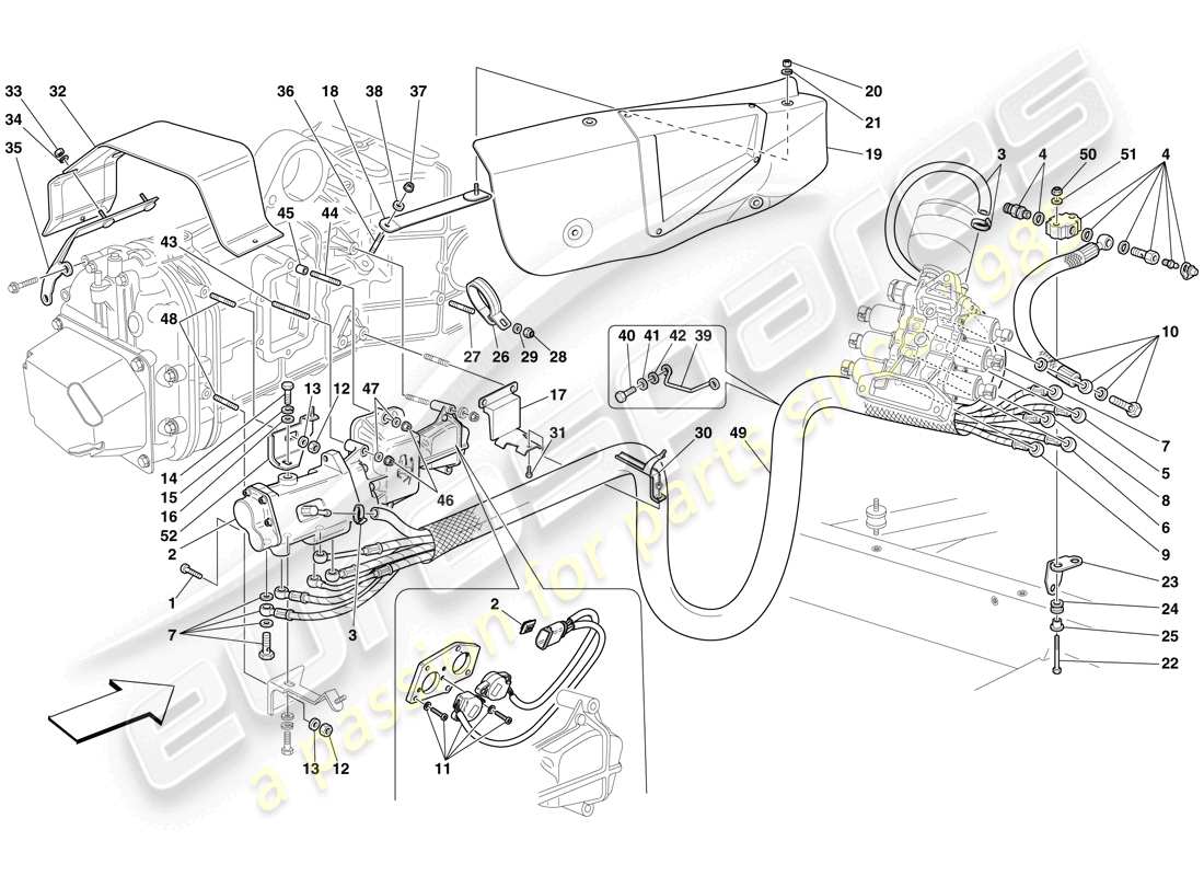 ferrari f430 scuderia (rhd) hydraulic f1 gearbox and clutch control parts diagram