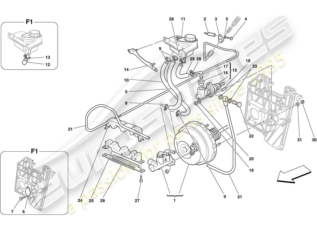 ferrari f430 coupe (europe) hydraulic brake and clutch controls parts diagram