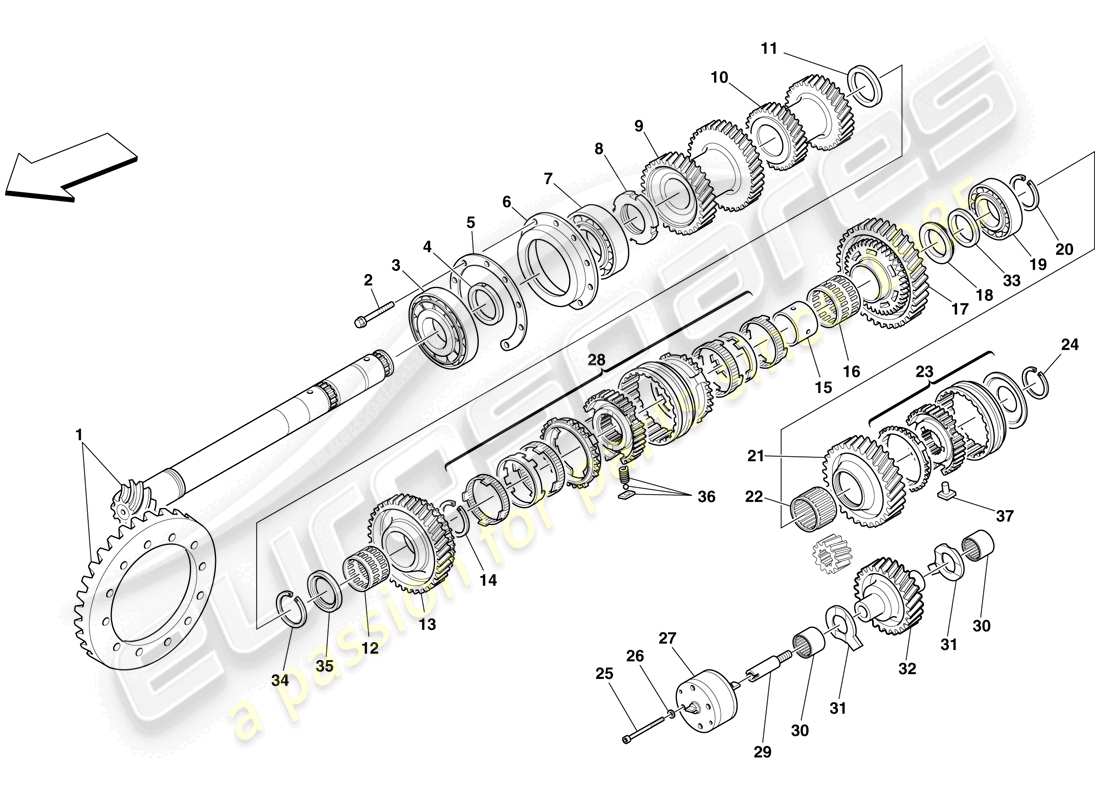 ferrari f430 scuderia (rhd) secondary shaft gears parts diagram