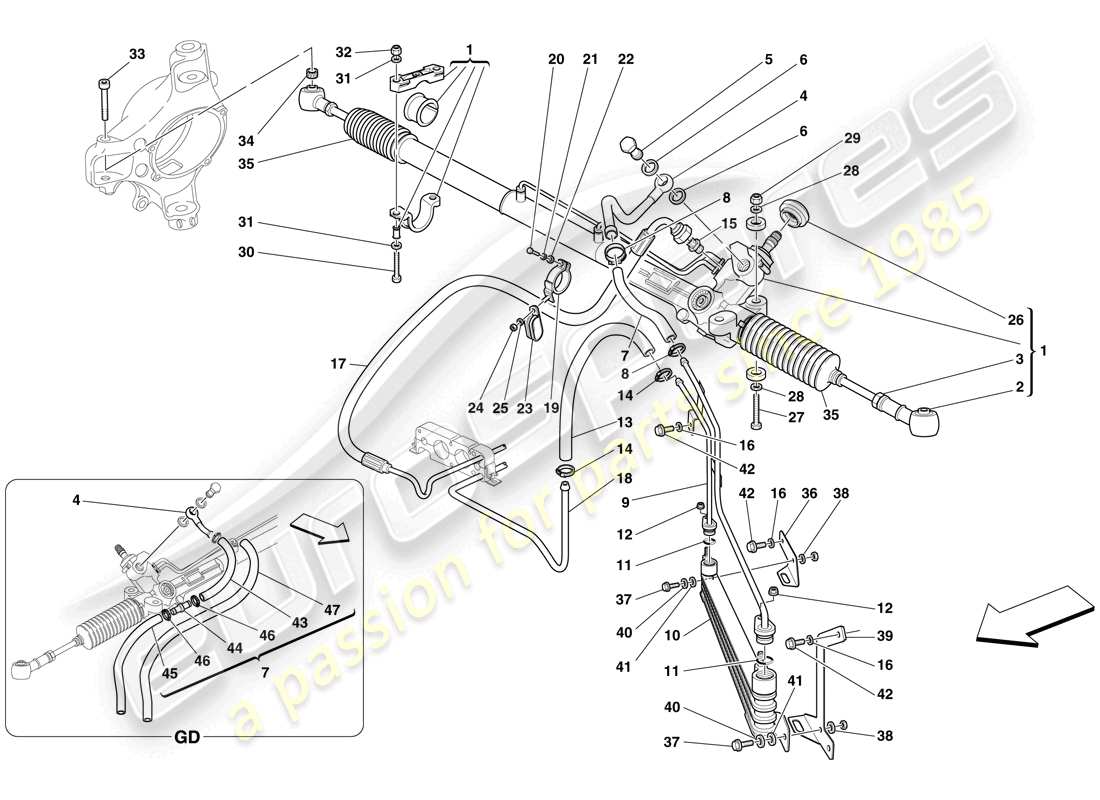 ferrari f430 scuderia (rhd) hydraulic power steering box and serpentine coil parts diagram