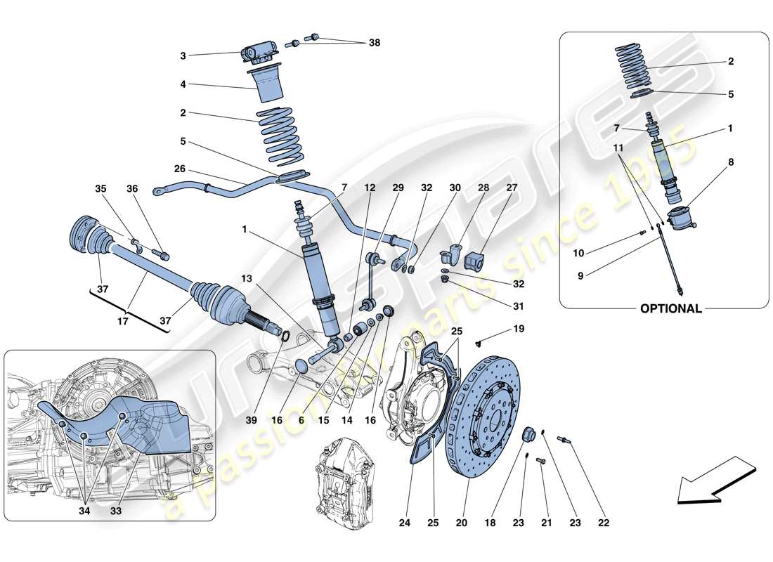 ferrari gtc4 lusso (rhd) rear suspension - shock absorber and brake disc parts diagram