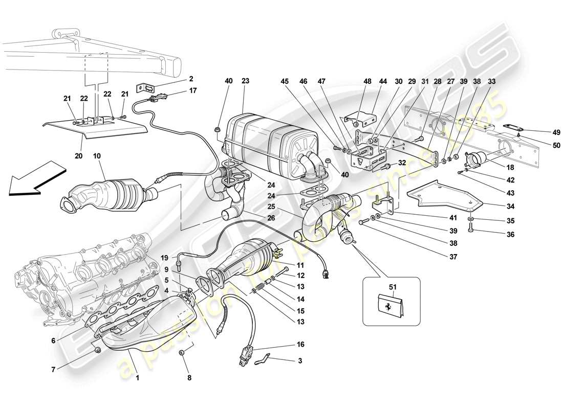 ferrari f430 scuderia (europe) racing exhaust system part diagram