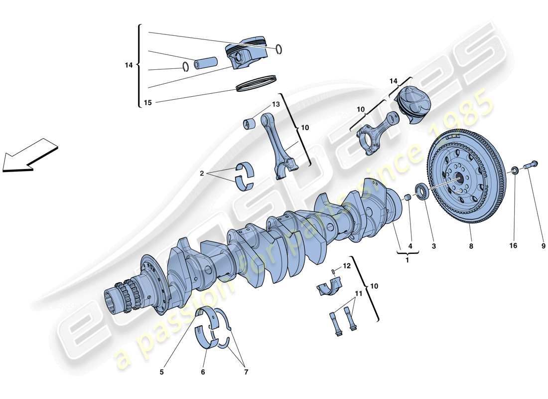 ferrari gtc4 lusso (rhd) crankshaft - connecting rods and pistons part diagram