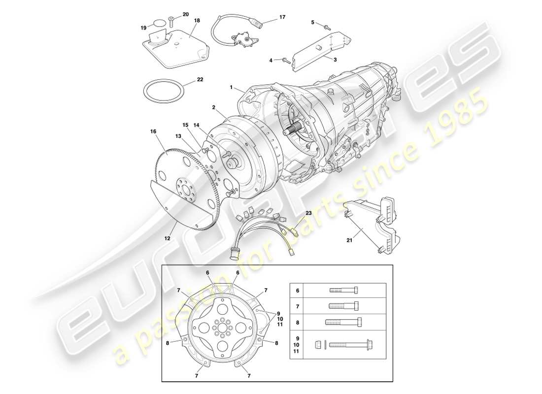aston martin db7 vantage (2002) automatic transmission, torque convertor part diagram