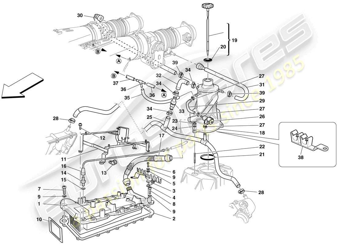 ferrari f430 scuderia (rhd) lubrication system - tank - heat exchanger parts diagram