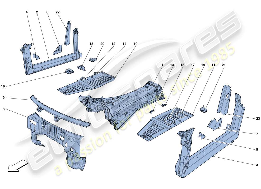 ferrari gtc4 lusso (rhd) structures and elements, centre of vehicle part diagram