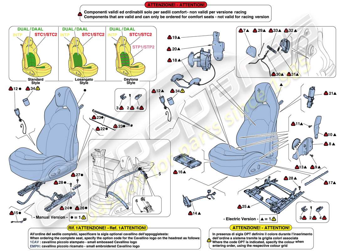 ferrari 488 spider (usa) seats - seat belts, guides and adjustment parts diagram