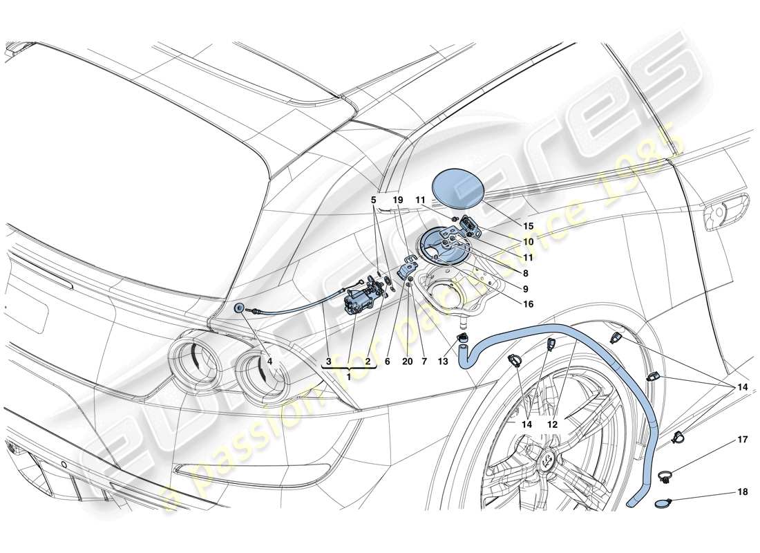 ferrari gtc4 lusso (europe) fuel filler flap and controls parts diagram