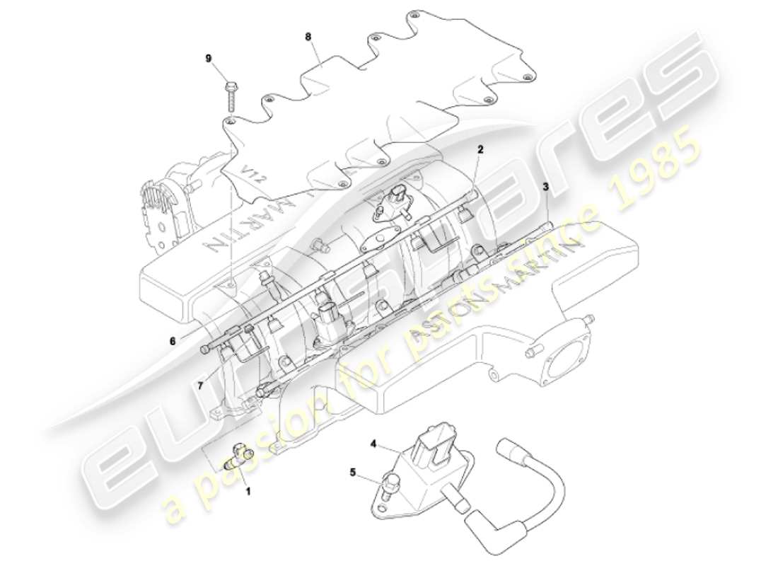 aston martin vanquish (2001) fuel rails & injectors part diagram