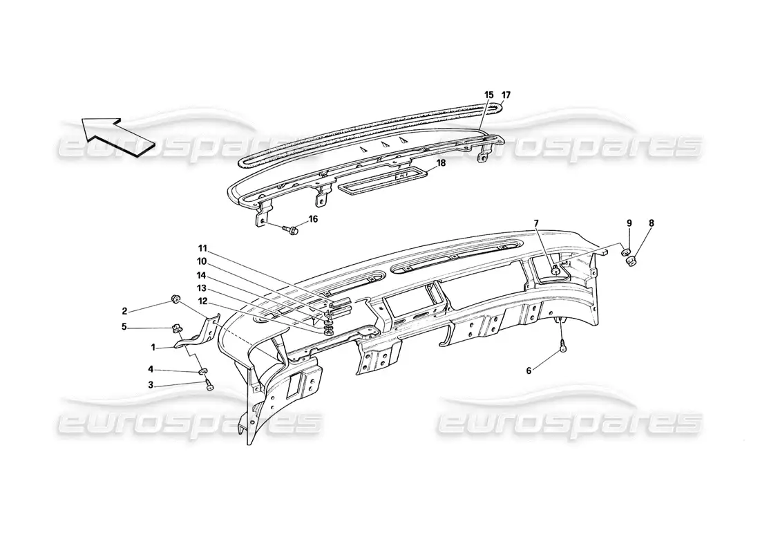 ferrari 348 (1993) tb / ts dashboard - structure and supports parts diagram