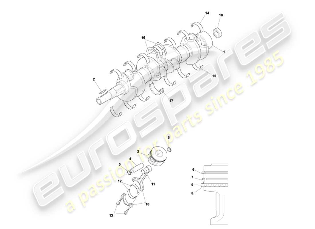 aston martin vanquish (2003) crankshaft, pistons & rods parts diagram