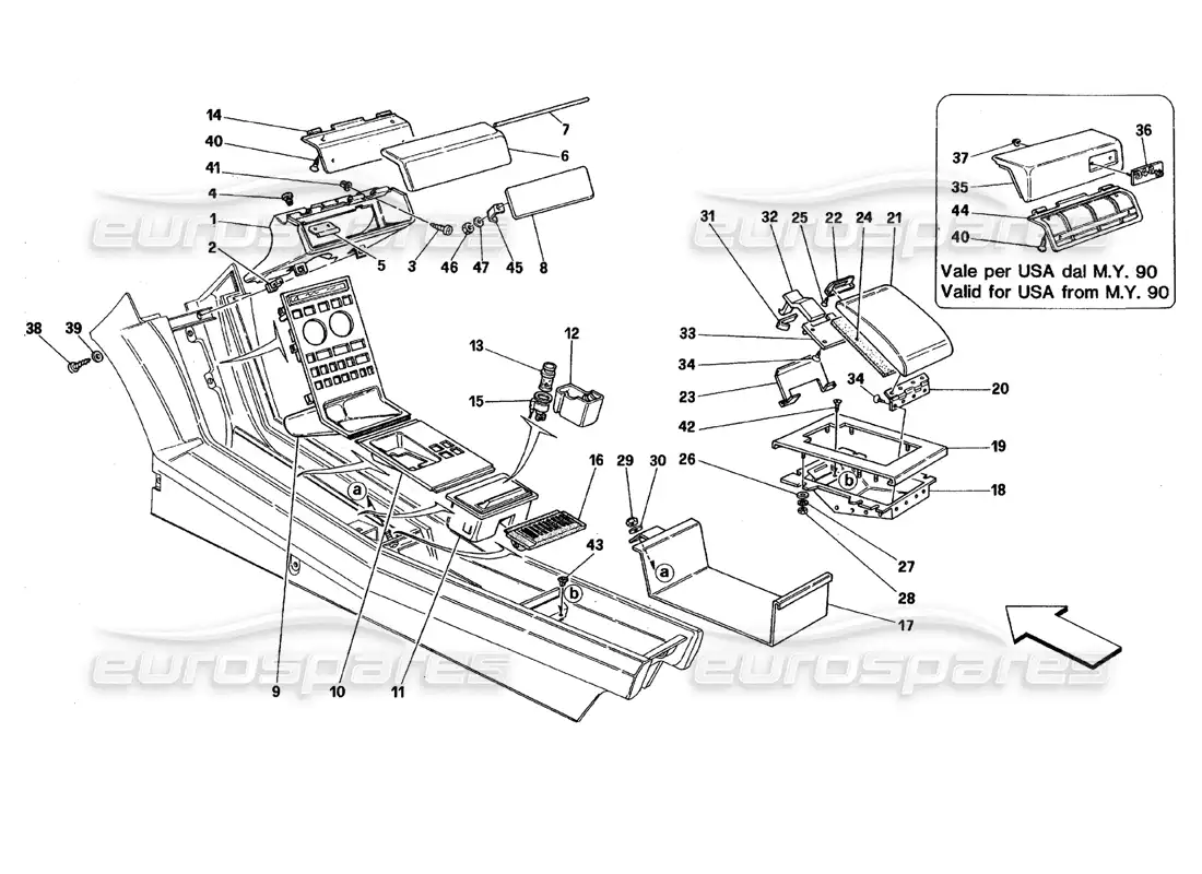 ferrari 348 (1993) tb / ts tunnel - accessories parts diagram