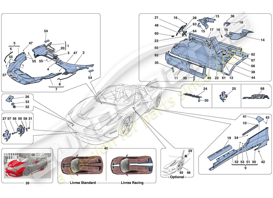 ferrari 458 speciale aperta (europe) shields - external trim parts diagram